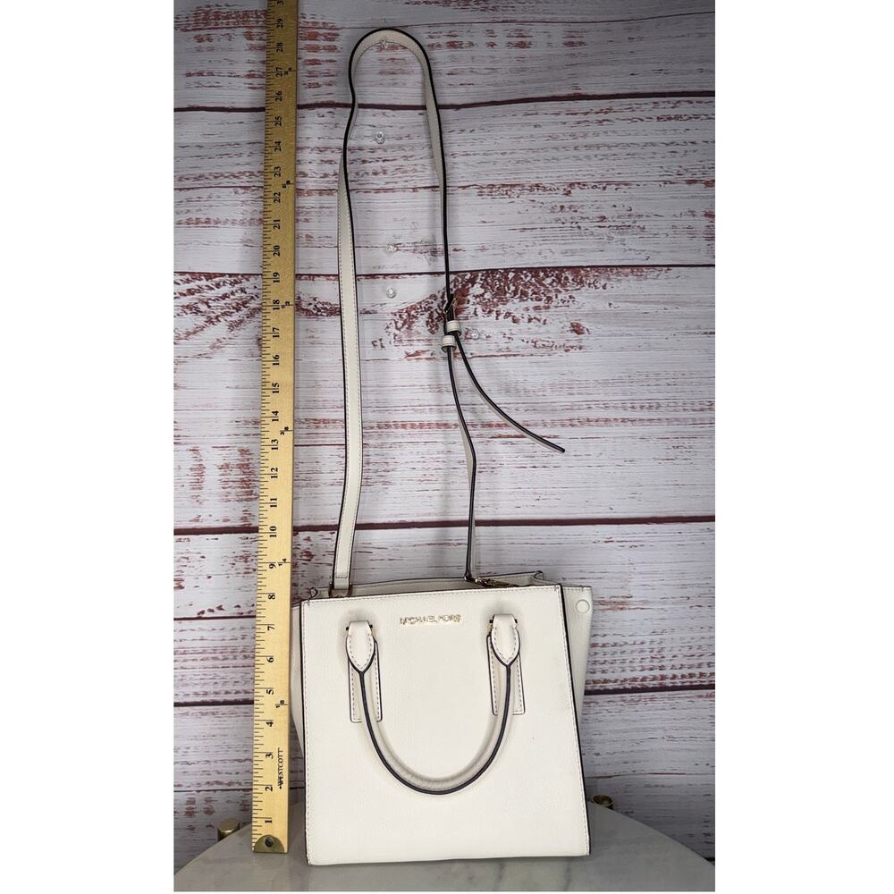 Michael Kors Ivory Pebbled Leather Purse Handbag Crossbody Square Satchel - Picture 11 of 11